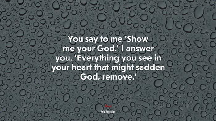 You say to me ‘Show me your God.’ I answer you, ‘Everything you see in your heart that might sadden God, remove.’ | Saint Augustine quote