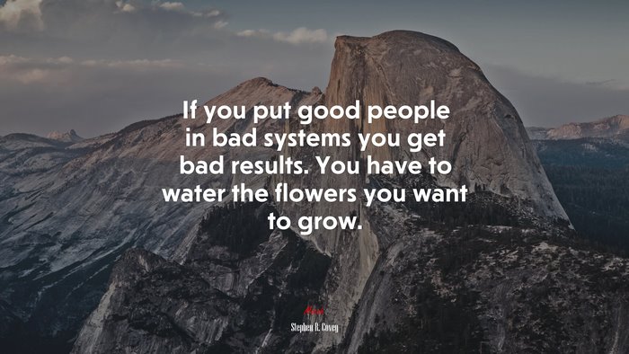 If you put good people in bad systems you get bad results. You have to water the flowers you want to grow. | Stephen R. Covey quote
