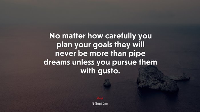 No matter how carefully you plan your goals they will never be more than pipe dreams unless you pursue them with gusto. | W. Clement Stone quote