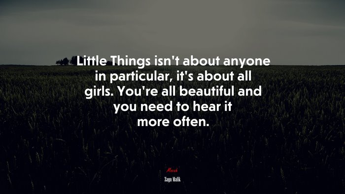 Little Things isn’t about anyone in particular, it’s about all girls. You’re all beautiful and you need to hear it more often. | Zayn Malik quote