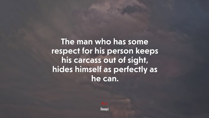 The man who has some respect for his person keeps his carcass out of sight, hides himself as perfectly as he can. | Zhuangzi quote