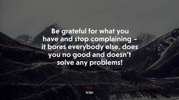 Be grateful for what you have and stop complaining – it bores everybody else, does you no good and doesn’t solve any problems! | Zig Ziglar quote