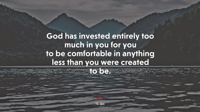 God has invested entirely too much in you for you to be comfortable in anything less than you were created to be. | T.D. Jakes quote