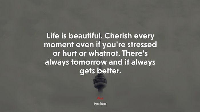 Life is beautiful. Cherish every moment even if you’re stressed or hurt or whatnot. There’s always tomorrow and it always gets better. | Ariana Grande quote
