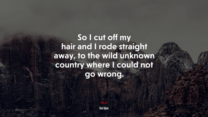 So I cut off my hair and I rode straight away, to the wild unknown country where I could not go wrong. | Bob Dylan quote