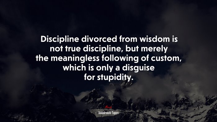 Discipline divorced from wisdom is not true discipline, but merely the meaningless following of custom, which is only a disguise for stupidity. | Rabindranath Tagore quote