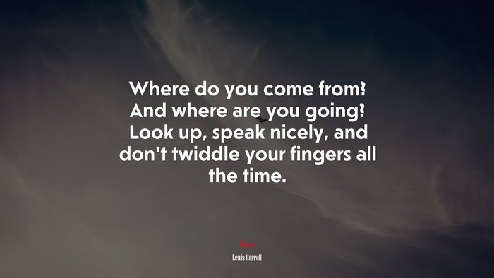 Where do you come from? And where are you going? Look up, speak nicely, and don’t twiddle your fingers all the time. | Lewis Carroll quote