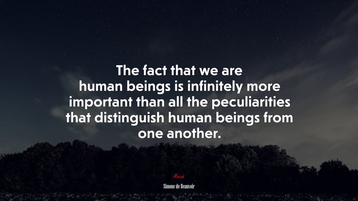 The fact that we are human beings is infinitely more important than all the peculiarities that distinguish human beings from one another. | Simone de Beauvoir quote