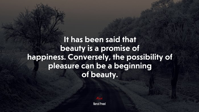 It has been said that beauty is a promise of happiness. Conversely, the possibility of pleasure can be a beginning of beauty. | Marcel Proust quote