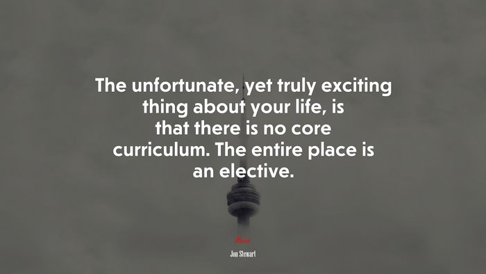 The unfortunate, yet truly exciting thing about your life, is that there is no core curriculum. The entire place is an elective. | Jon Stewart quote