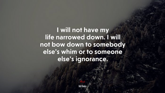 I will not have my life narrowed down. I will not bow down to somebody else’s whim or to someone else’s ignorance. | Bell Hooks quote