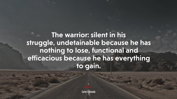 The warrior: silent in his struggle, undetainable because he has nothing to lose, functional and efficacious because he has everything to gain. | Carlos Castaneda quote