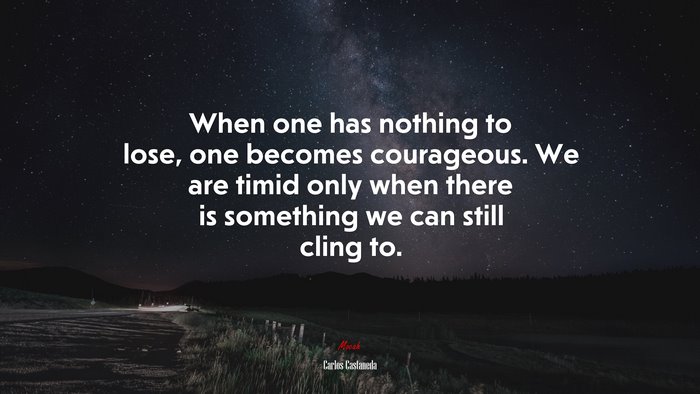 When one has nothing to lose, one becomes courageous. We are timid only when there is something we can still cling to. | Carlos Castaneda quote