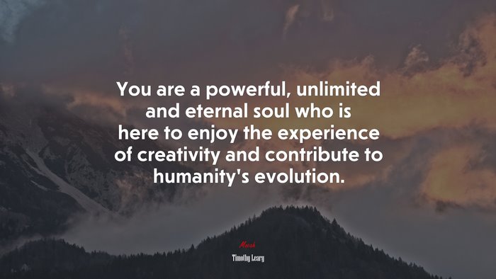 You are a powerful, unlimited and eternal soul who is here to enjoy the experience of creativity and contribute to humanity’s evolution. | Timothy Leary quote