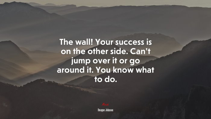 The wall! Your success is on the other side. Can’t jump over it or go around it. You know what to do. | Dwayne Johnson quote