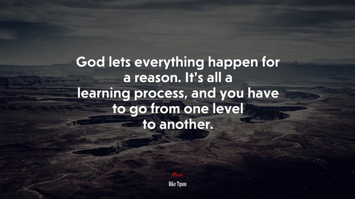 God lets everything happen for a reason. It’s all a learning process, and you have to go from one level to another. | Mike Tyson quote