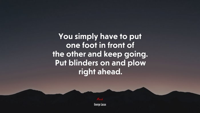 You simply have to put one foot in front of the other and keep going. Put blinders on and plow right ahead. | George Lucas quote