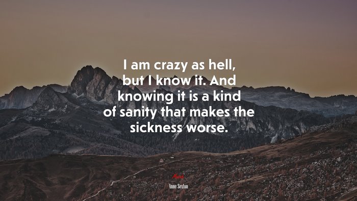 I am crazy as hell, but I know it. And knowing it is a kind of sanity that makes the sickness worse. | Anne Sexton quote