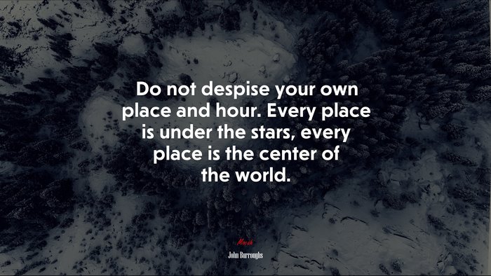 Do not despise your own place and hour. Every place is under the stars, every place is the center of the world. | John Burroughs quote