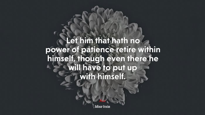 Let him that hath no power of patience retire within himself, though even there he will have to put up with himself. | Baltasar Gracián quote
