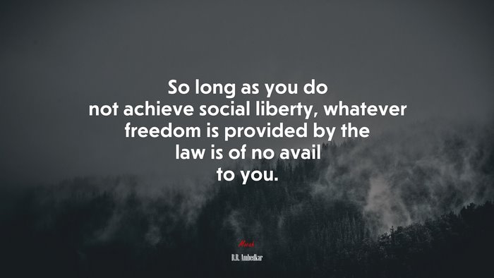 So long as you do not achieve social liberty, whatever freedom is provided by the law is of no avail to you. | B.R. Ambedkar quote