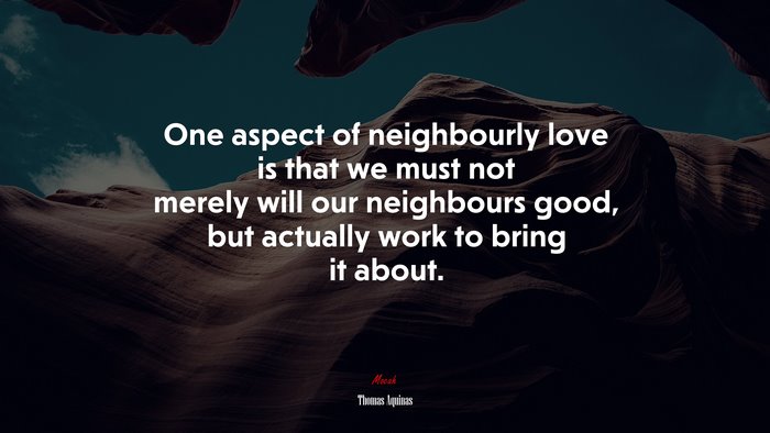 One aspect of neighbourly love is that we must not merely will our neighbours good, but actually work to bring it about. | Thomas Aquinas quote