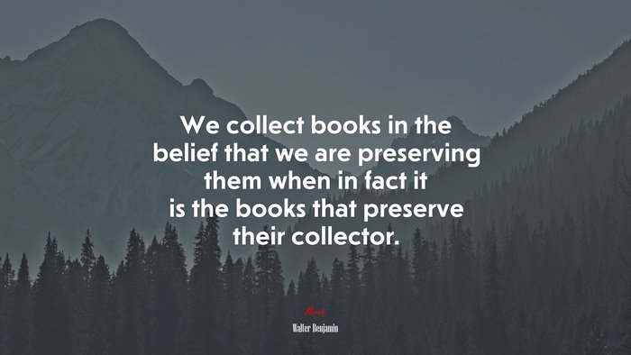 We collect books in the belief that we are preserving them when in fact it is the books that preserve their collector. | Walter Benjamin quote