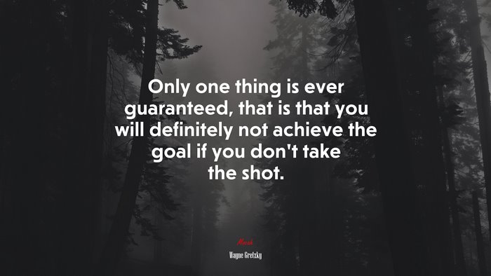 Only one thing is ever guaranteed, that is that you will definitely not achieve the goal if you don’t take the shot. | Wayne Gretzky quote