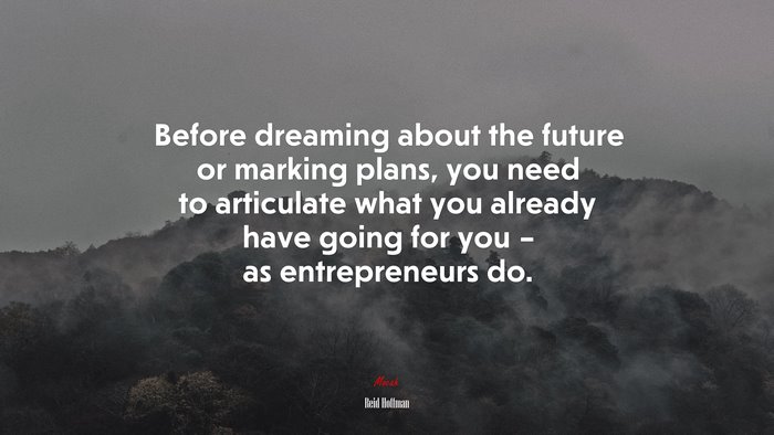 Before dreaming about the future or marking plans, you need to articulate what you already have going for you – as entrepreneurs do. | Reid Hoffman quote