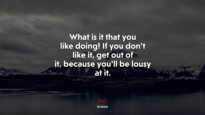 What is it that you like doing? If you don’t like it, get out of it, because you’ll be lousy at it. | Lee Iacocca quote
