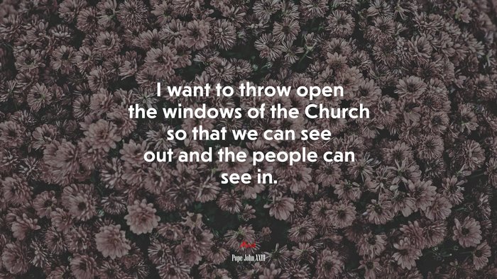 I want to throw open the windows of the Church so that we can see out and the people can see in. | Pope John XXIII quote