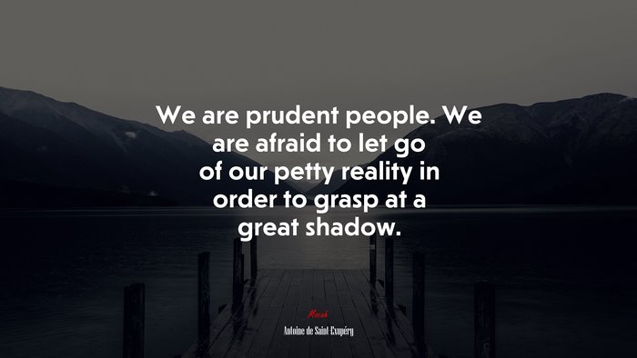 We are prudent people. We are afraid to let go of our petty reality in order to grasp at a great shadow. | Antoine de Saint-Exupéry quote