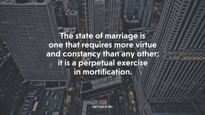 The state of marriage is one that requires more virtue and constancy than any other; it is a perpetual exercise in mortification. | Saint Francis de Sales quote