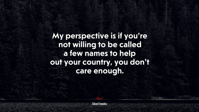 My perspective is if you’re not willing to be called a few names to help out your country, you don’t care enough. | Edward Snowden quote