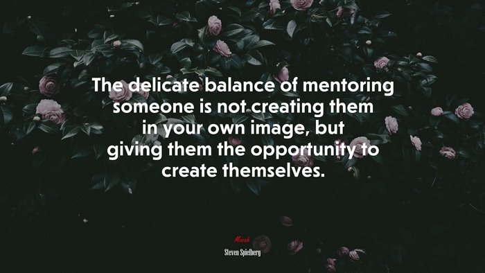 The delicate balance of mentoring someone is not creating them in your own image, but giving them the opportunity to create themselves. | Steven Spielberg quote