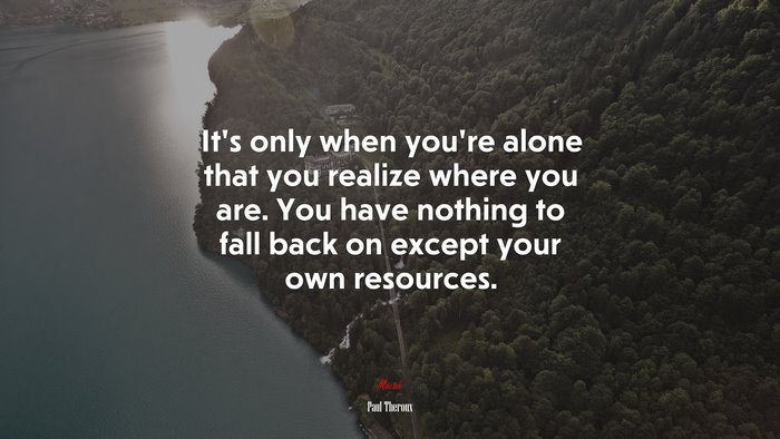 It’s only when you’re alone that you realize where you are. You have nothing to fall back on except your own resources. | Paul Theroux quote