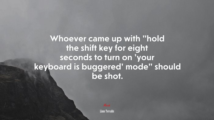 Whoever came up with “hold the shift key for eight seconds to turn on ‘your keyboard is buggered’ mode” should be shot. | Linus Torvalds quote