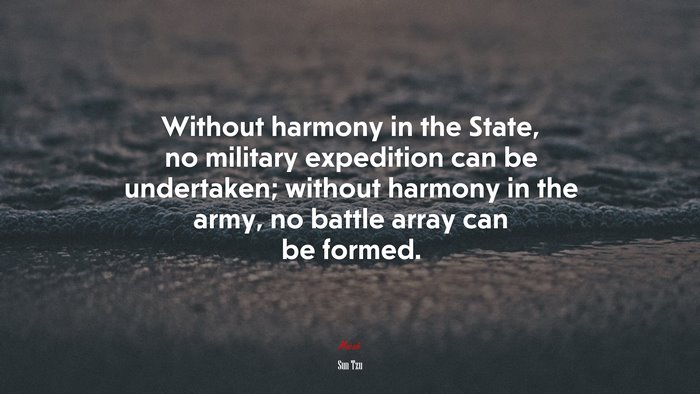 Without harmony in the State, no military expedition can be undertaken; without harmony in the army, no battle array can be formed. | Sun Tzu quote