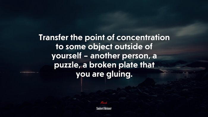 Transfer the point of concentration to some object outside of yourself – another person, a puzzle, a broken plate that you are gluing. | Sanford Meisner quote