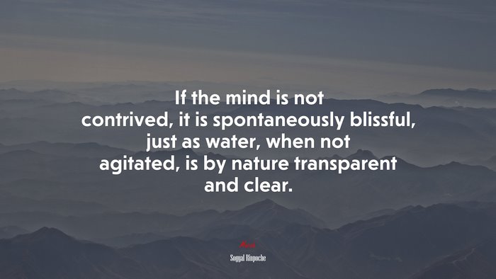 If the mind is not contrived, it is spontaneously blissful, just as water, when not agitated, is by nature transparent and clear. | Sogyal Rinpoche quote