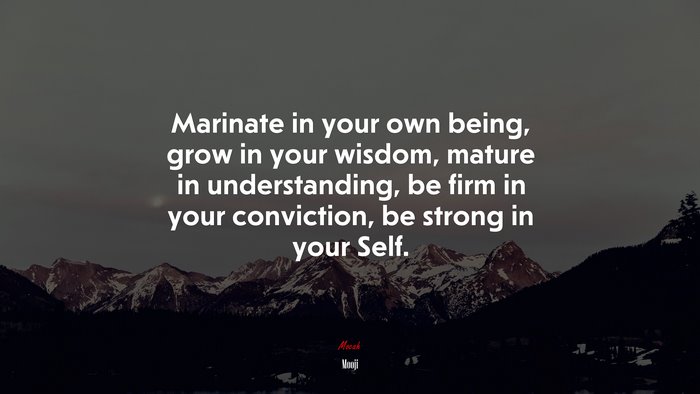 Marinate in your own being, grow in your wisdom, mature in understanding, be firm in your conviction, be strong in your Self. | Mooji quote