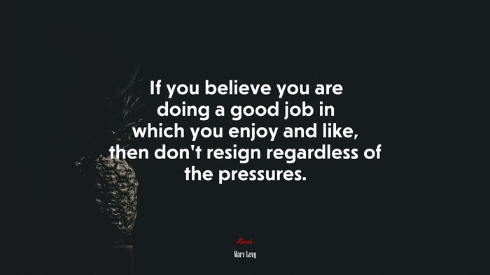 If you believe you are doing a good job in which you enjoy and like, then don’t resign regardless of the pressures. | Marv Levy quote