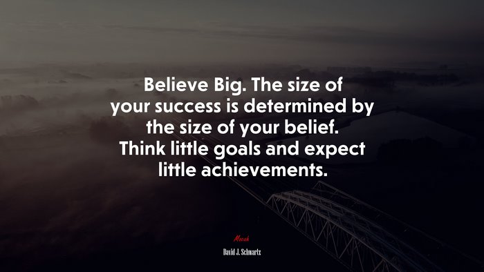 Believe Big. The size of your success is determined by the size of your belief. Think little goals and expect little achievements. | David J. Schwartz quote