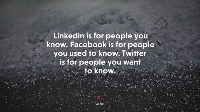 Linkedin is for people you know. Facebook is for people you used to know. Twitter is for people you want to know. | Jay Baer quote