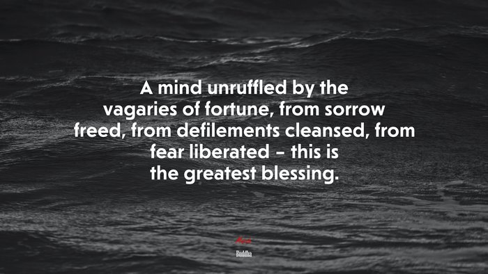 A mind unruffled by the vagaries of fortune, from sorrow freed, from defilements cleansed, from fear liberated – this is the greatest blessing. | Buddha quote
