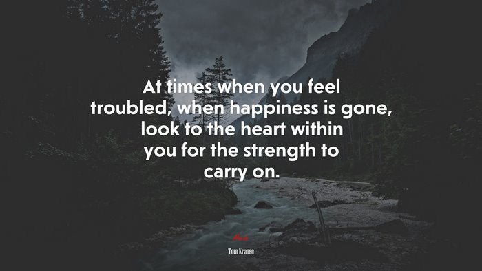 At times when you feel troubled, when happiness is gone, look to the heart within you for the strength to carry on. | Tom Krause quote