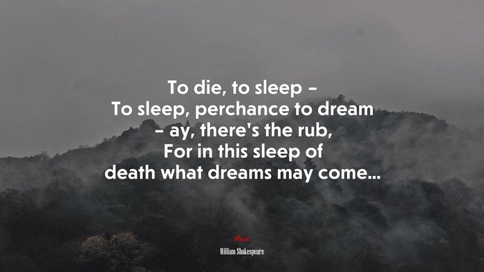 To die, to sleep – To sleep, perchance to dream – ay, there’s the rub, For in this sleep of death what dreams may come... | William Shakespeare quote