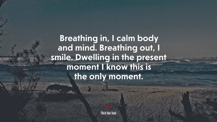 Breathing in, I calm body and mind. Breathing out, I smile. Dwelling in the present moment I know this is the only moment. | Thich Nhat Hanh quote