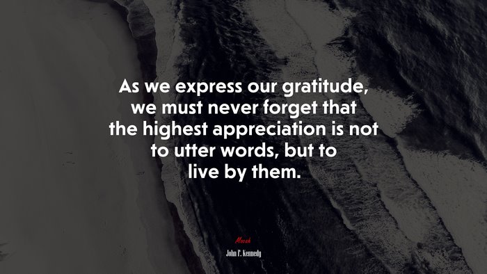 As we express our gratitude, we must never forget that the highest appreciation is not to utter words, but to live by them. | John F. Kennedy quote
