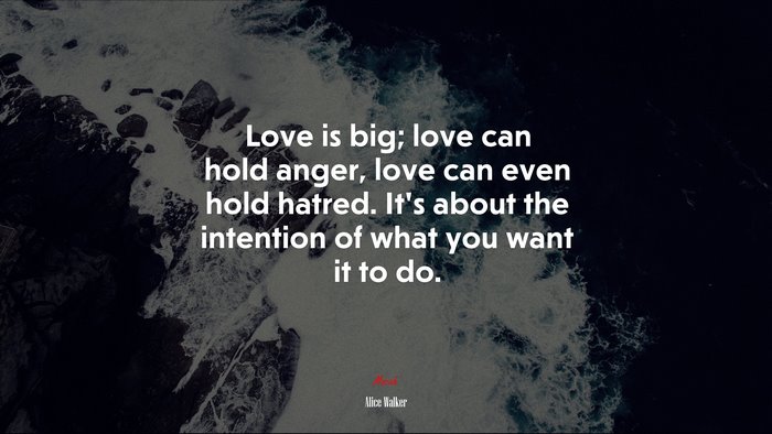Love is big; love can hold anger, love can even hold hatred. It’s about the intention of what you want it to do. | Alice Walker quote